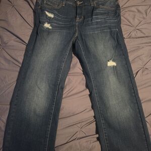 Torrid Dark Blue Distressed Straight Leg Jeans